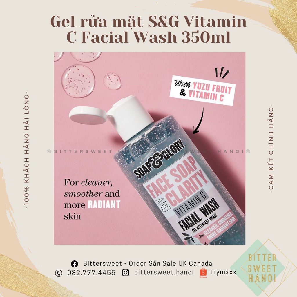 Gel rửa mặt sáng da hàng ngày SOAP & Glory Face Soap and Clarity Vitamin C Facial Wash  350ml
