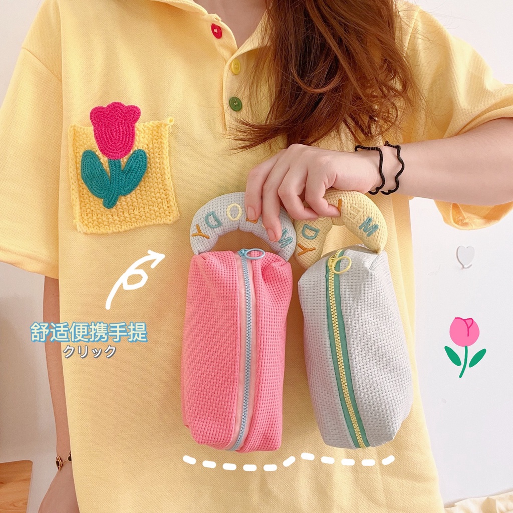 Túi Đựng Mỹ Phẩm Bằng Vải Flannel Mềm Họa Tiết Hoạt Hình Màu Sắc Ngọt Ngào Phong Cách Hàn Quốc