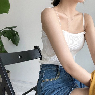 Áo dệt kim thiết kế hai dây màu sắc đơn giản phong cách Hàn Quốc thời trang xuân hè cho nữ