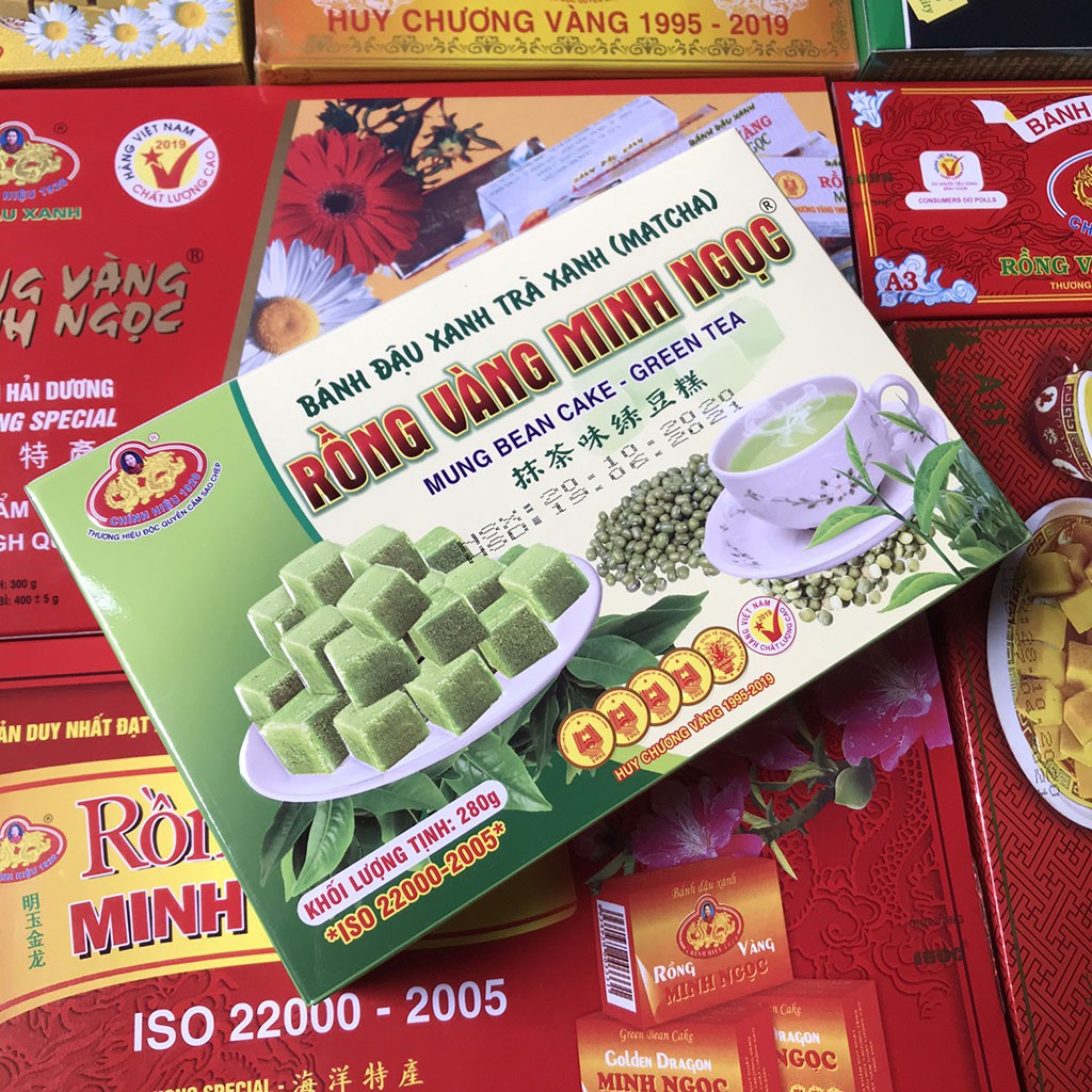 Bánh đậu xanh rồng vàng Minh Ngọc trà xanh matcha 180g/ 280g - Đặc sản Hải Dương