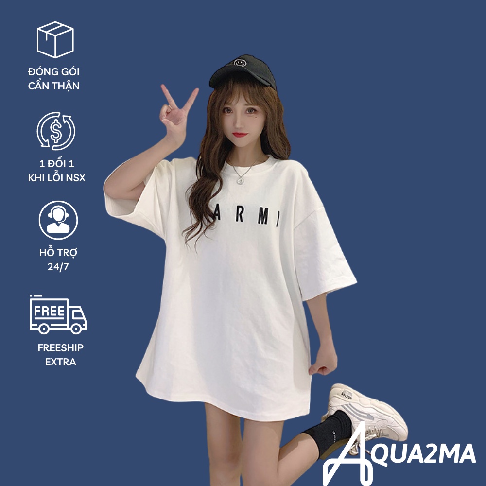 Áo phông rộng Aqua2ma áo thun tay lỡ Cotton NARMI rẻ đẹp freesize 40-70kg