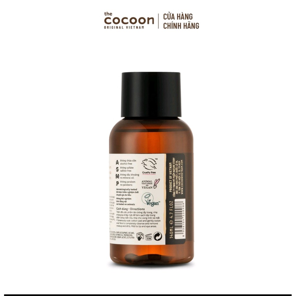 Nước tẩy trang bí đao cocoon 140ml thuần chay sạch bụi bẩn và dầu thừa da mụn