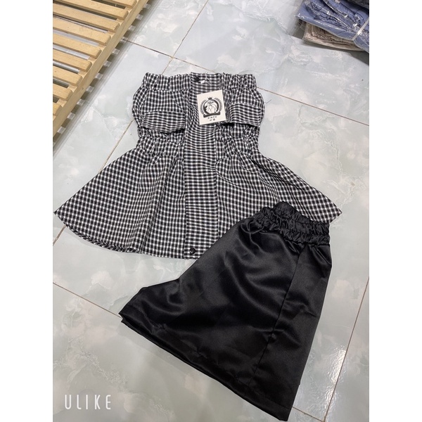 Set áo kẻ caro quần short, Set Áo Quây Kẻ caro nữ dáng xòe kèm quần short cạp chun kiểu dáng hàn quốc cao cấp chuẩn