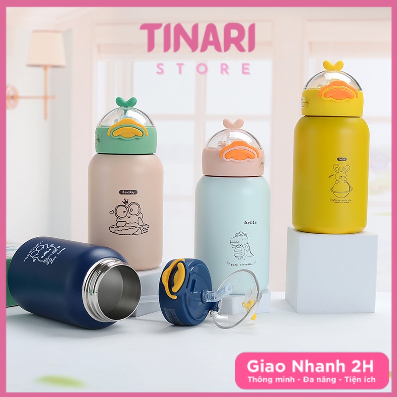 Bình Nước Giữ Nhiệt Inox 304 Cao Cấp Hình Vịt Con POR033, Bình Đựng Nước Đi Học Cho Bé Xinh Xắn
