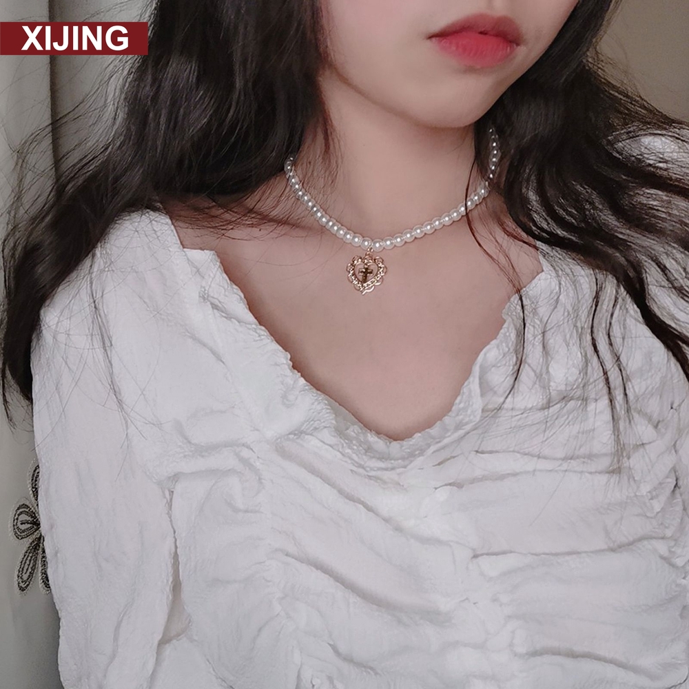 【COD】Vòng cổ ngọc trai mặt trái tim cho nữ