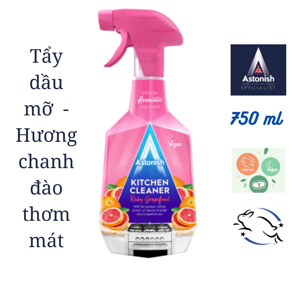 Bình xịt tẩy dầu mỡ hương chanh đào  Astonish C3410 750ml