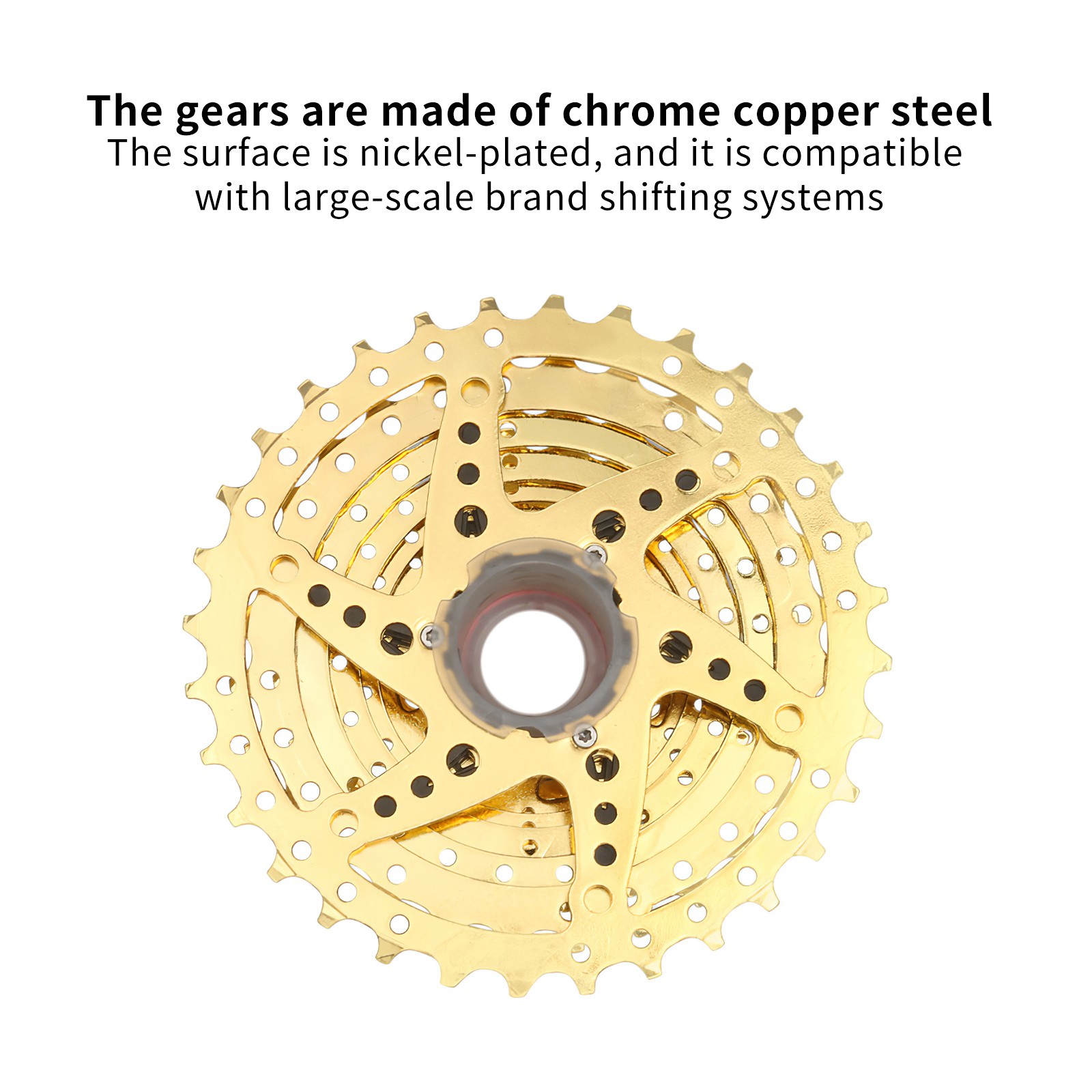 YYG4-Bicycle Cassette 9 Speeds 11-32T Chrome-Molybdenum Steel Mountain Bike Flywheel Durable Hollow Design Golden Bicycle Parts Climbing Flywheel Cycling Accessories