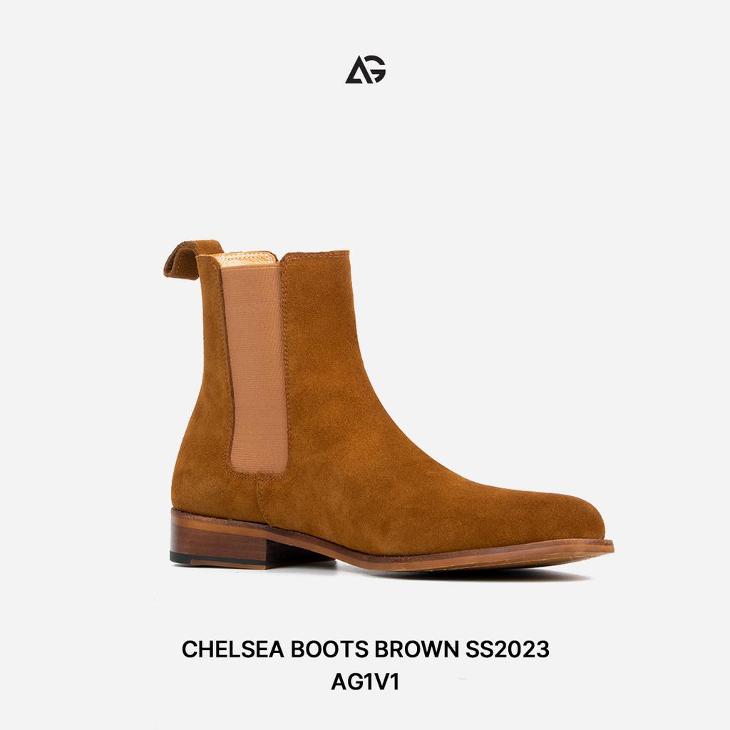 Giày Chelsea boots nam da lộn nâu giày da cao cấp da bò nhập khẩu handmade August shoes AG1V1 bảo hành 12 tháng