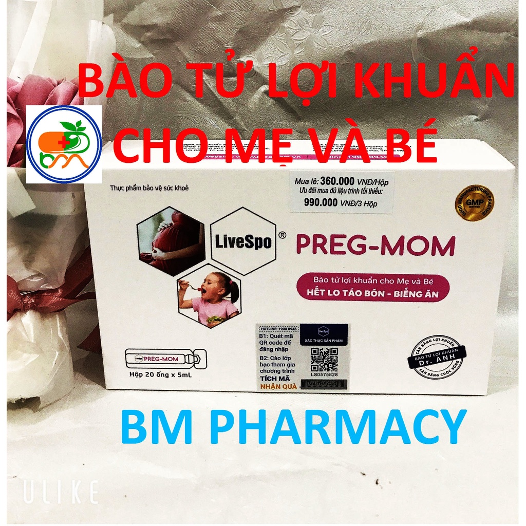 Bào tử lợi khuẩn PREGMOM, kích thích tiêu hóa, giảm tiêu chảy, táo bón, rối loạn tiêu hóa và tăng cường sức đề kháng