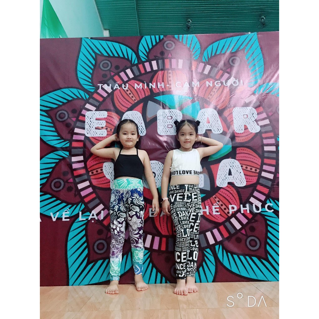 Đồ Tập Yoga Cho Bé | Quần Áo Tập Yoga Trẻ Em | Đồ tập Yoga mẫu Áo Croptop Ba Lỗ Viền Chữ + Quần Love Dance Y