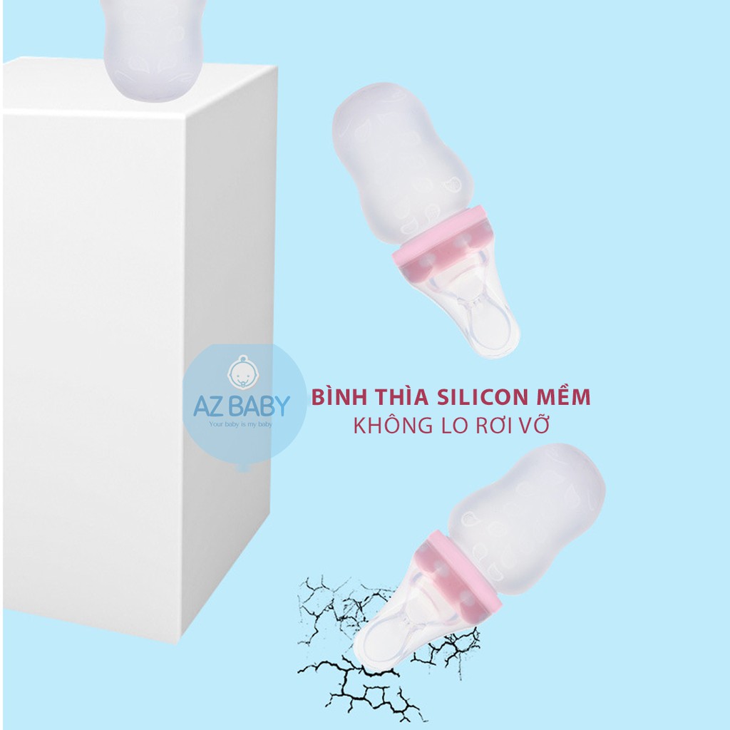 Bình thìa ăn dặm silicon an toàn tiện lợi cho bé tặng kèm núm ti AZ Baby - AD009