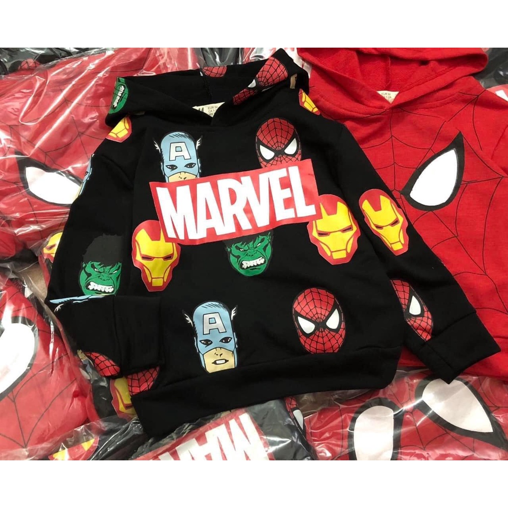 Set hai áo hoodie Marvel H&M chất da cá không nóng phù hợp mặc giao mùa