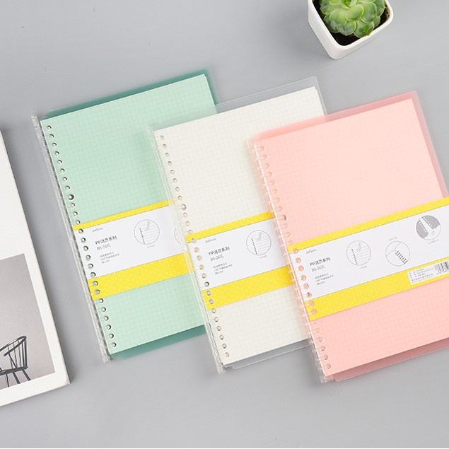 Set 2 lá bìa nhựa xanh lá hồng và thanh còng trắng trong size A5 B5 20 26 lỗ - Tadaa Gifts