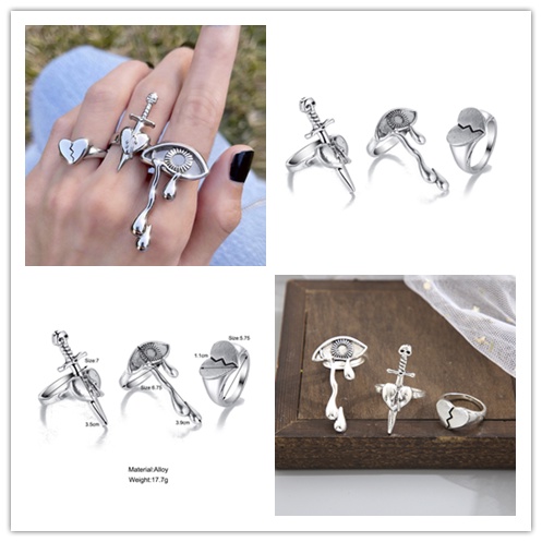 Set 3 Nhẫn Đeo Khớp Ngón Tay Thiết Kế Đơn Giản Phong Cách Punk Gothic Cho Nữ
