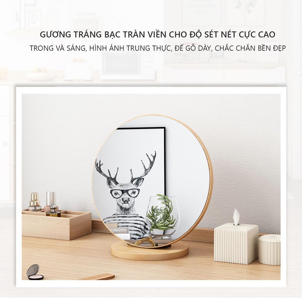 Gương để bàn, gương công chúa xoay 90 độ phụ kiện gỗ cao cấp - GL278