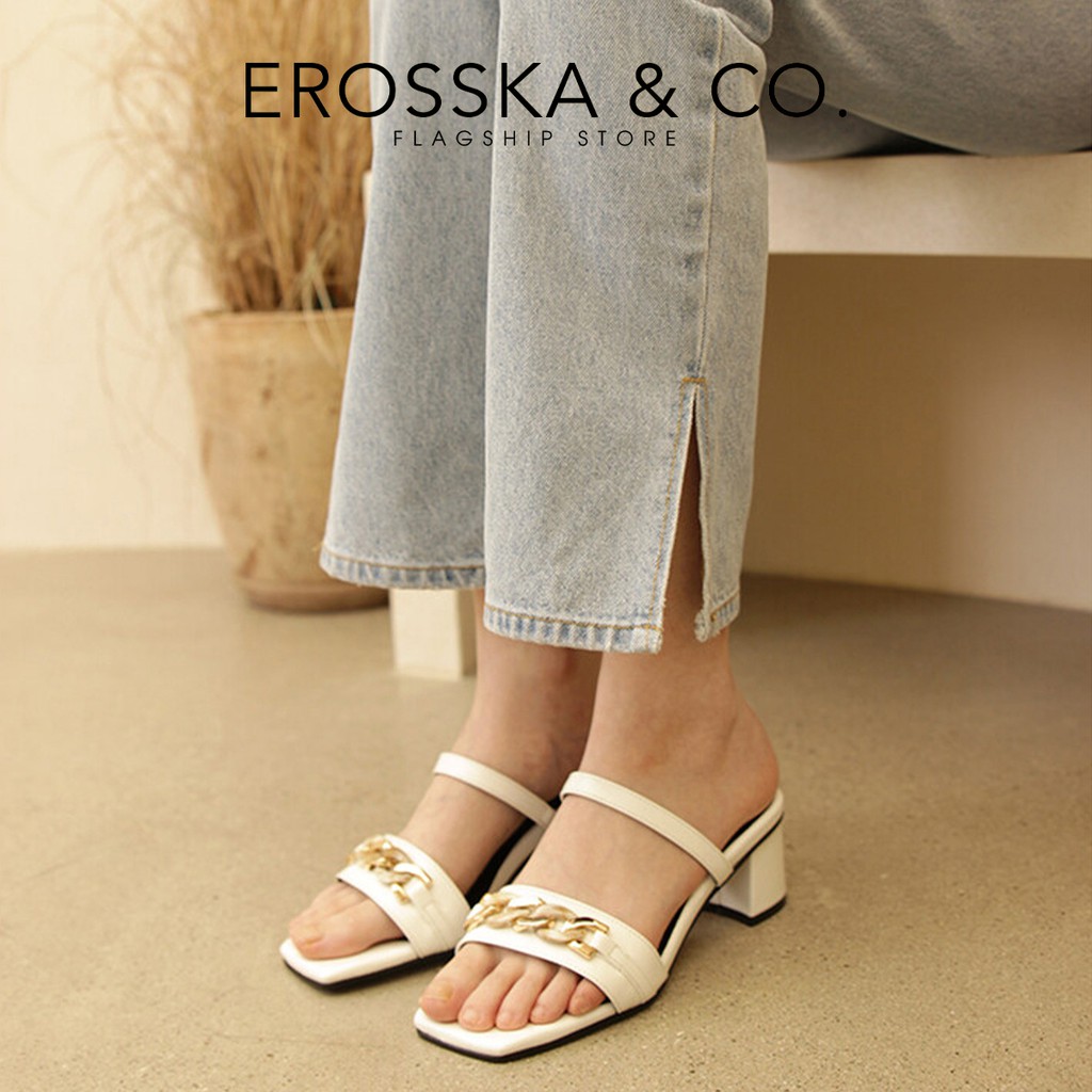 Dép cao gót Erosska kiểu dáng Hàn Quốc phối dây cao 7cm màu nude - EB037