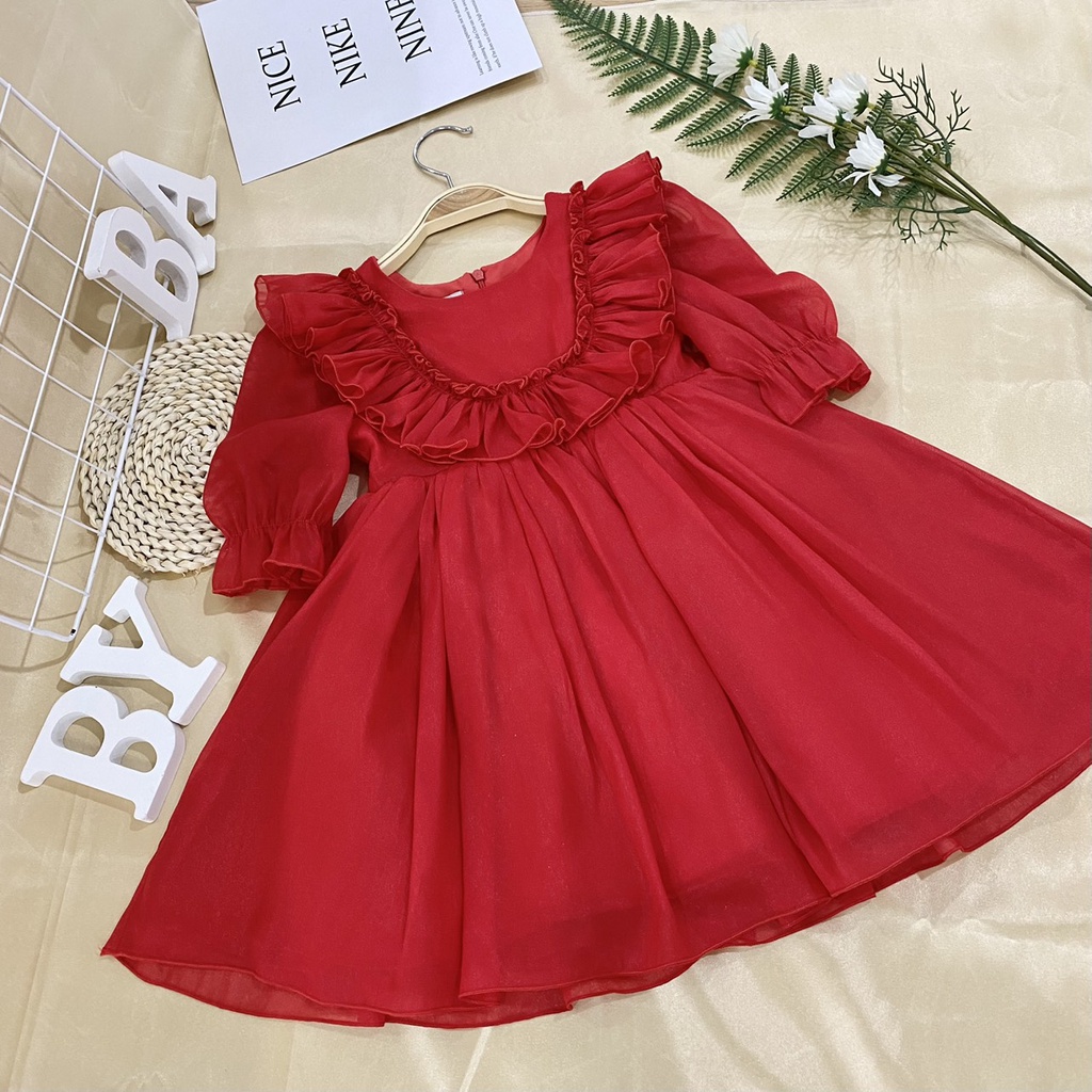 Đầm xòe công chúa bé gái LIKEKDIS cổ tròn bèo xinh xắn dành cho các bé từ 8 tháng đến 10 tuổi - D23