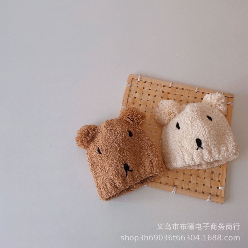 mũ len gấu kèm khăn