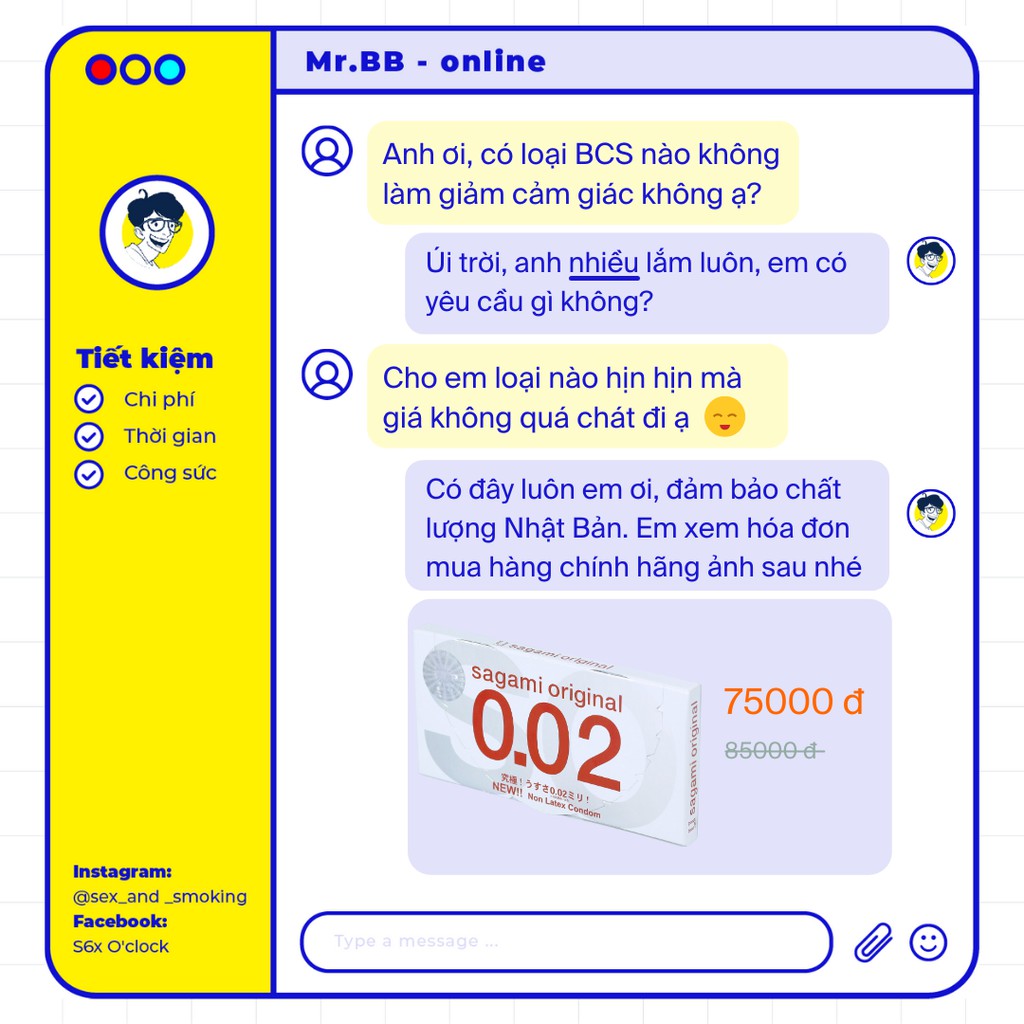 Bao cao su Sagami 0.02 siêu mỏng chính hãng 2 chiếc, không màu, không mùi, dùng được cho người kích ứng cao su Mr.BB