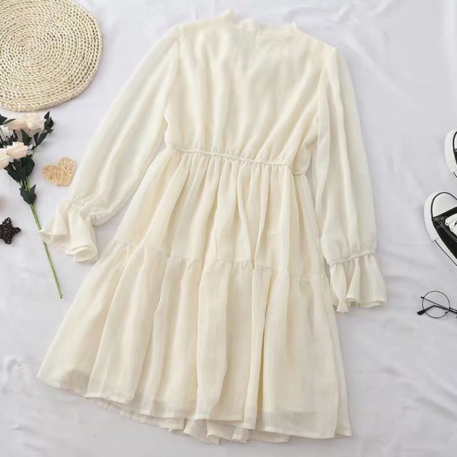 Váy kim tuyến tay nhún hai lớp cổ nơ | BigBuy360 - bigbuy360.vn