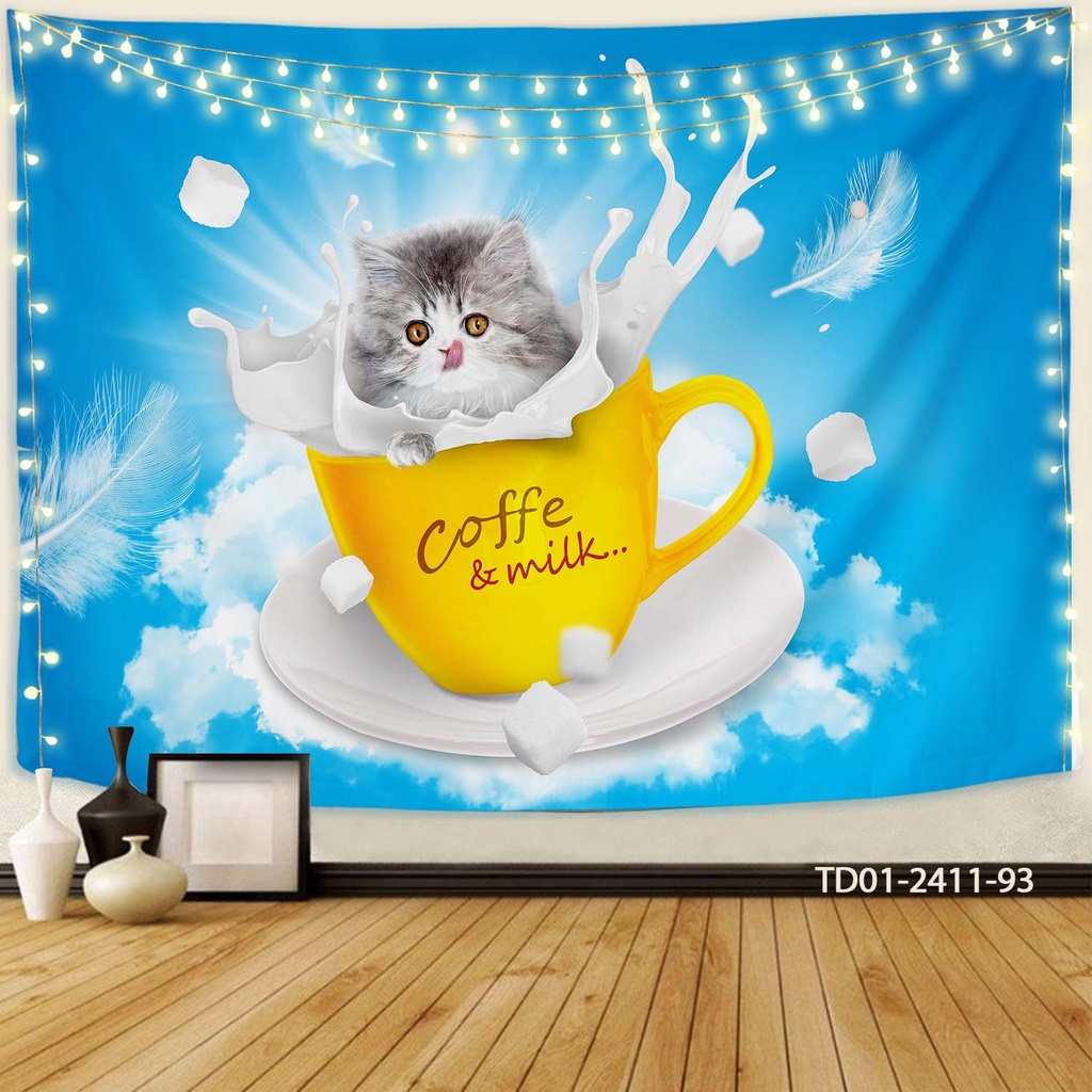 Tranh vải treo tường decor Tín Phát, thảm treo tường Thú cưng pet mèo, chó dễ thương