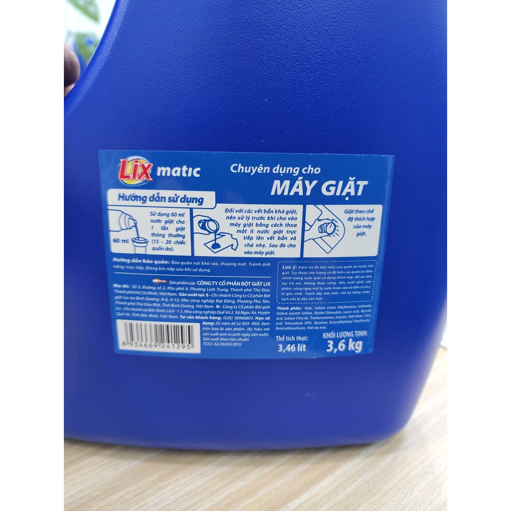 Nước giặt Lix Matic hương nước hoa chai 3.6kg NGM40 giặt tẩy đánh bay vết bẩn cứng đầu, giặt cửa trước - Lixco Việt Nam