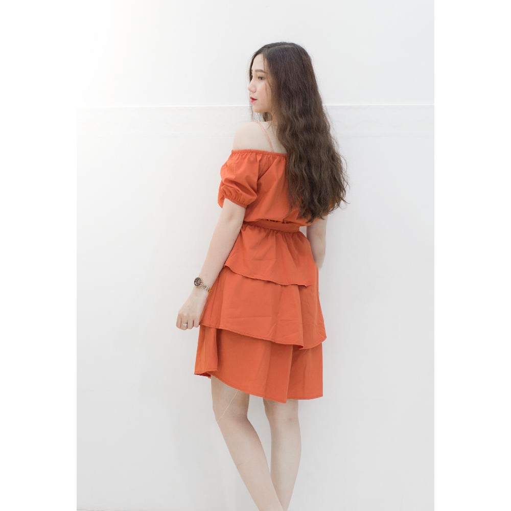 FREESHIP ĐƠN 99K_Đầm trễ vai 3 tầng nơ eo | BigBuy360 - bigbuy360.vn