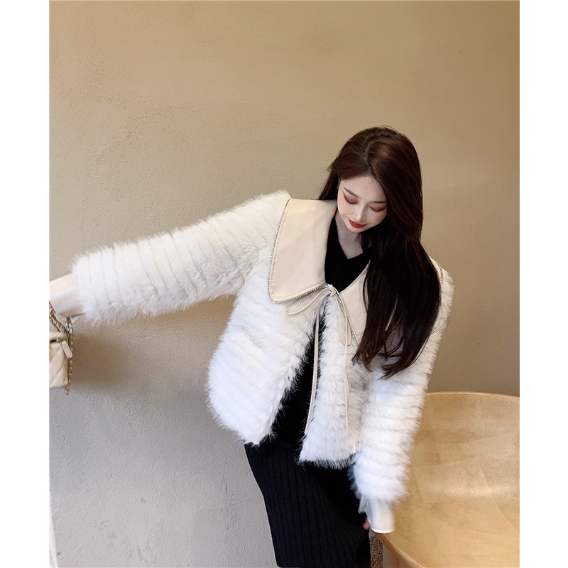 Áo lông trắng phố cổ da buộc nơ sang chảnh hàng Quảng Châu | BigBuy360 - bigbuy360.vn