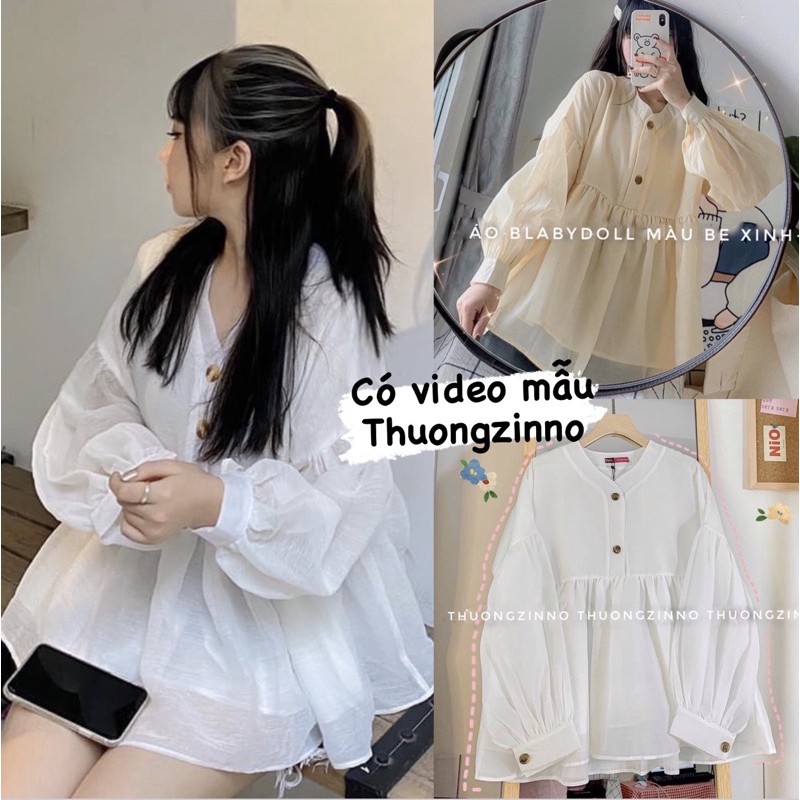 Áo babydoll phong cách Hàn Quốc chất lượng cao Áo trắng tiểu thư 2 lớp