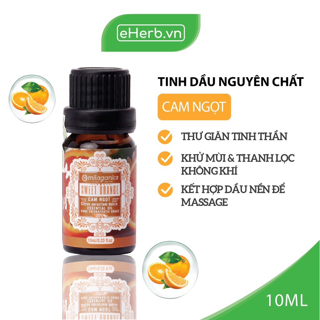 Tinh Dầu Cam Ngọt Sweet Orange MILAGANICS Essential Oil, Xuất Xứ Thiên Nhiên Không Pha Tạp Chất, Có Giấy Kiểm Định COA