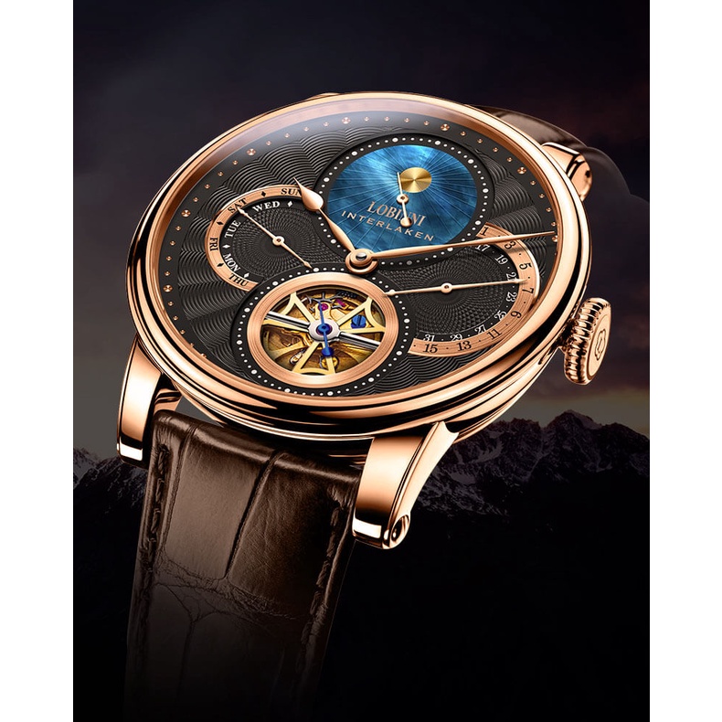 Đồng hồ nam chính hãng LOBINNI L16015-2 Kính sapphire,chống xước,Chống nước 50m,dây da xịn,Máy cơ( Automatic,BH 24 tháng
