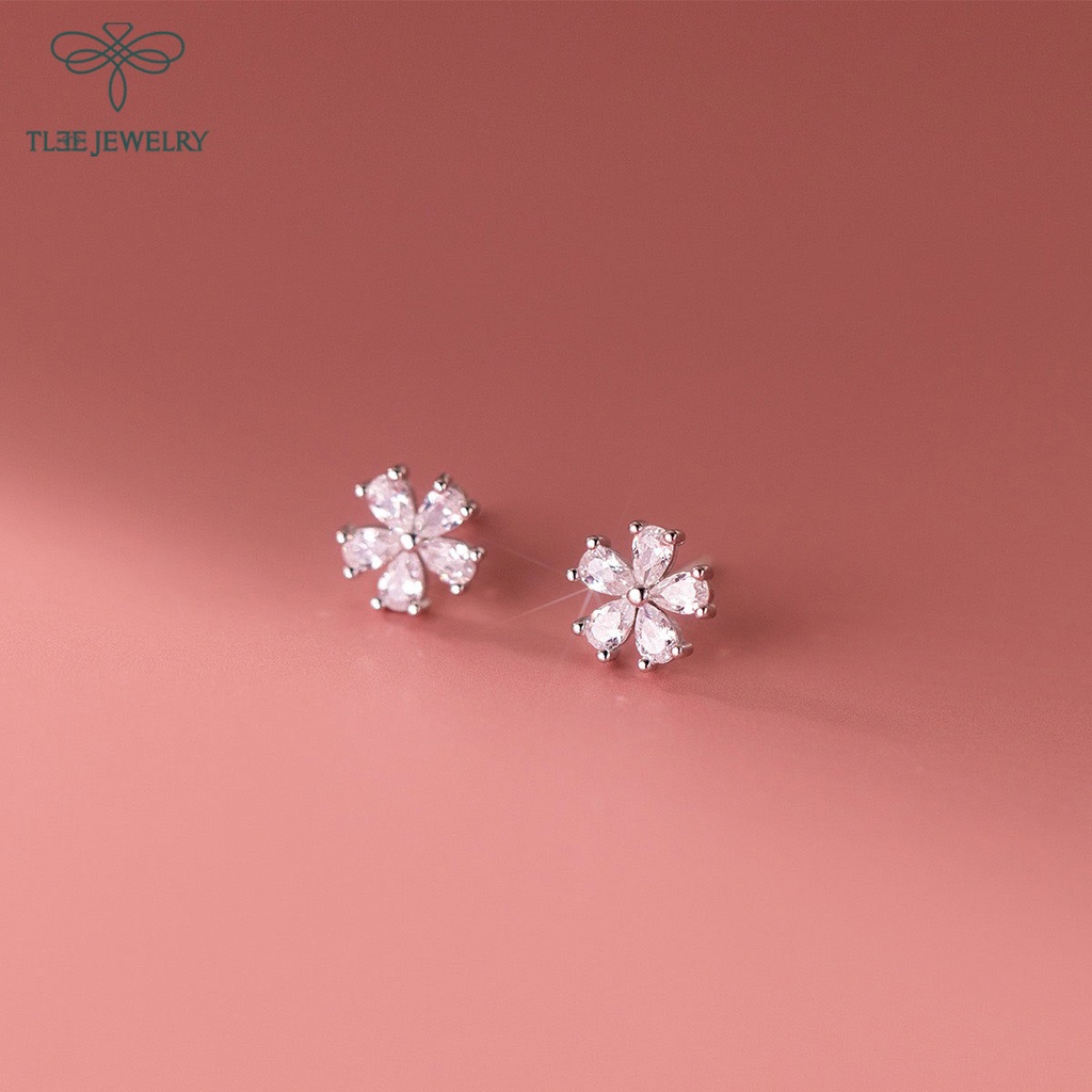 Khuyên tai bạc nữ TLEE bông hoa năm cánh nữ tính TleeJewelry B0265