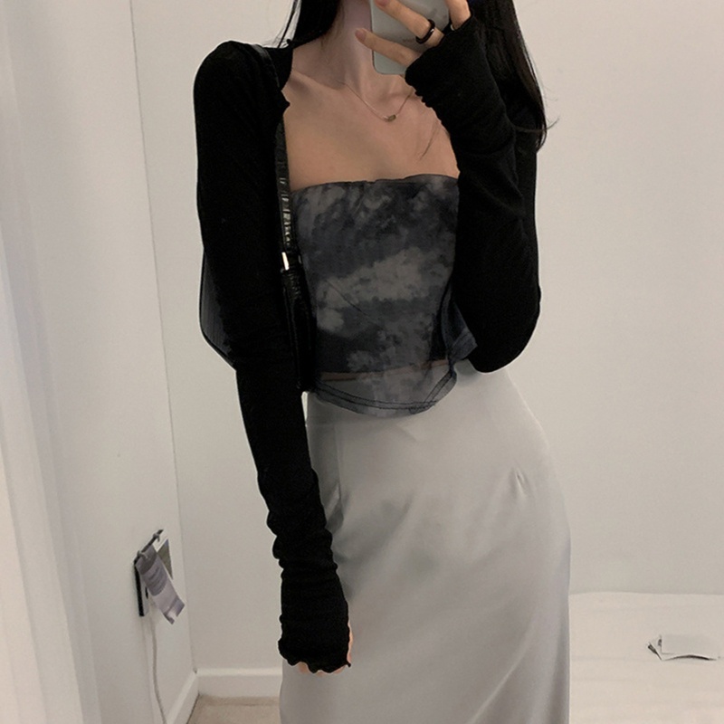 Nav Áo Khoác Cardigan Chống Nắng Ôm Dáng Tay Dài Khoét Lỗ Ngón Cái Màu Trơn Bolero Shrug Phía Trước Vừa Vặn Cho Nữ