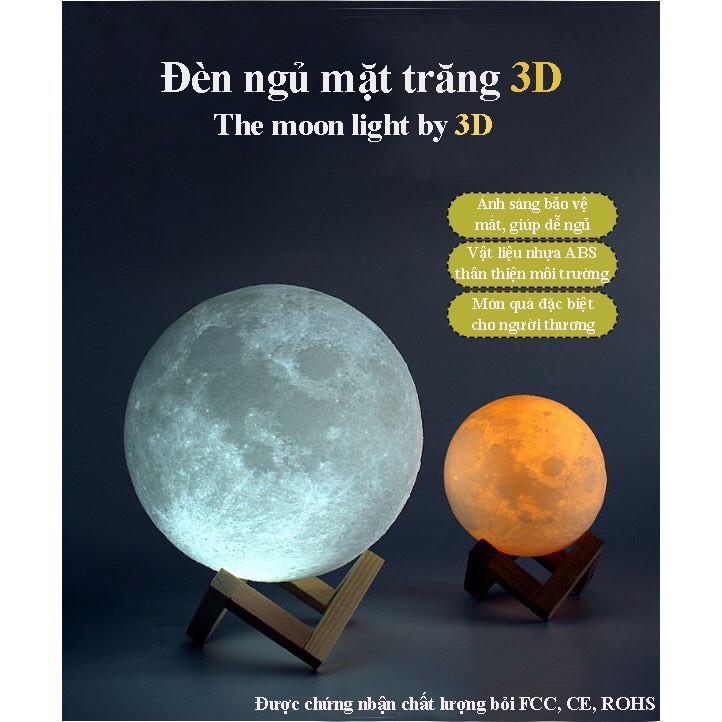 Đèn Ngủ Mặt Trăng size 12cm 15 cm 18cm điều khiển từ xa  tặng kèm đế gỗ.