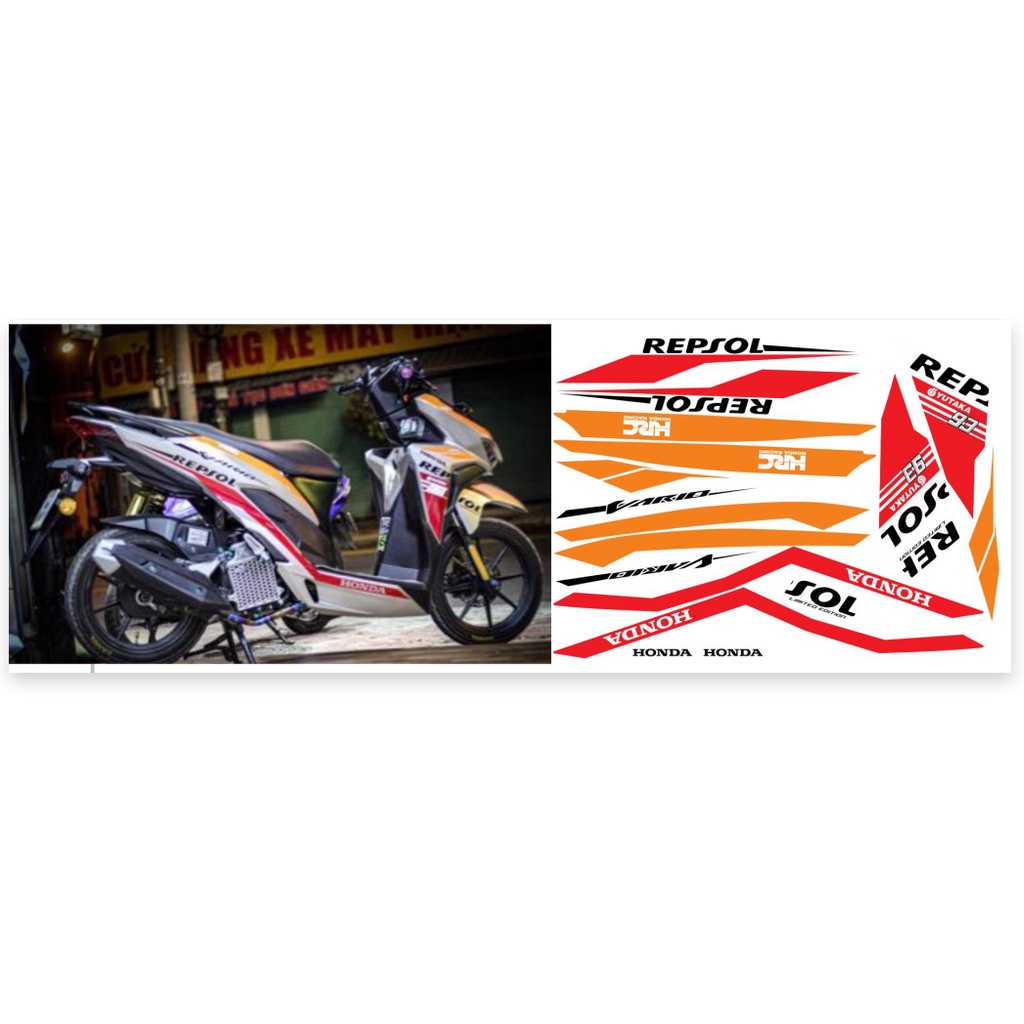 ( Quí khách vui lòng mang ra tiệm cho thợ dán ) Tem vario 150 repsol trắng