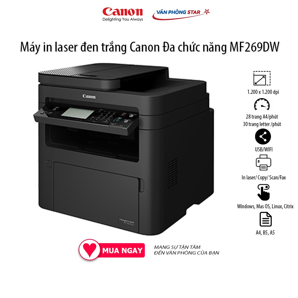 [Free ship] Máy in laser Đa chức năng Canon MF269DW : Copy - In - Scan - Fax - Duplex - DADF - Wifi tại Vanphongstar