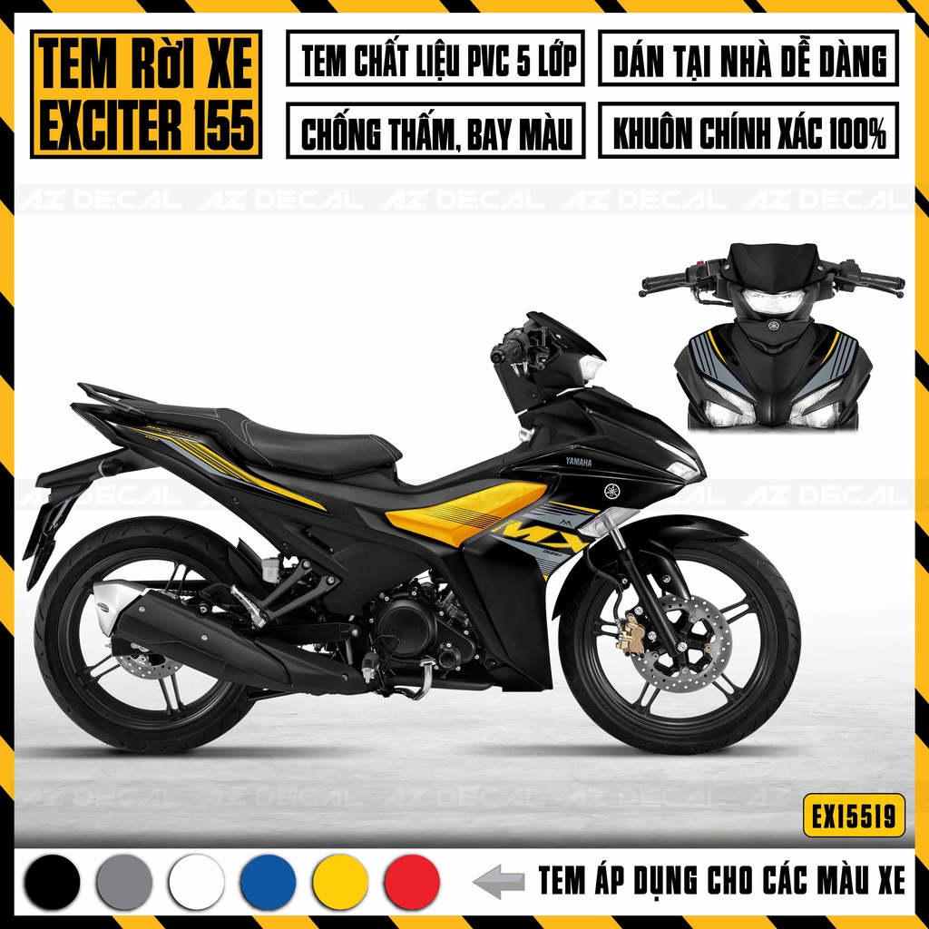 Decal Xe Exciter 155 VVA Mẫu MX King | EX15519 | Tem Rời Dán Xe Đen, Đỏ, Xanh GP, Trắng