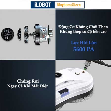 Robot lau kính tự động phun nước iLOBOT N361i (HCR 11)bản 2021 chống rơi 20 phút khi mất điện màu trắng với 10 khăn lau