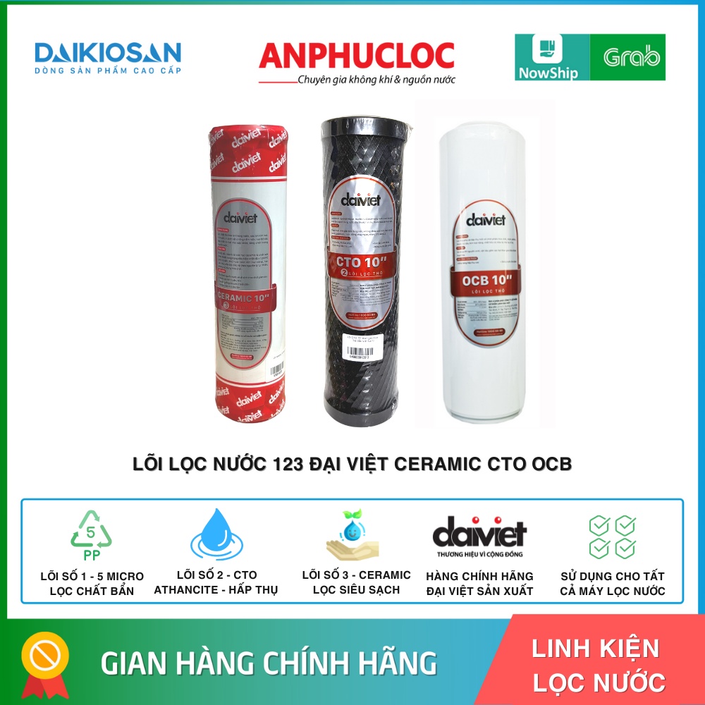 LÕI LỌC NƯỚC 123 CERAMIC-CTO-OCB ĐẠI VIỆT DÙNG CHO DAIKIOSAN MAKANO