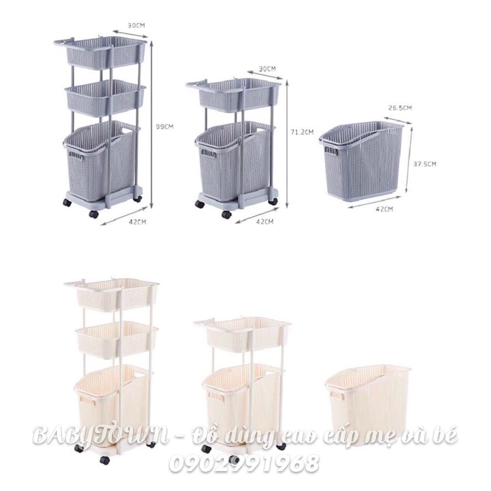 Kệ Nhựa 3 Tầng MONMON/ SASA 04 Có Bánh Siêu Tiện Lợi