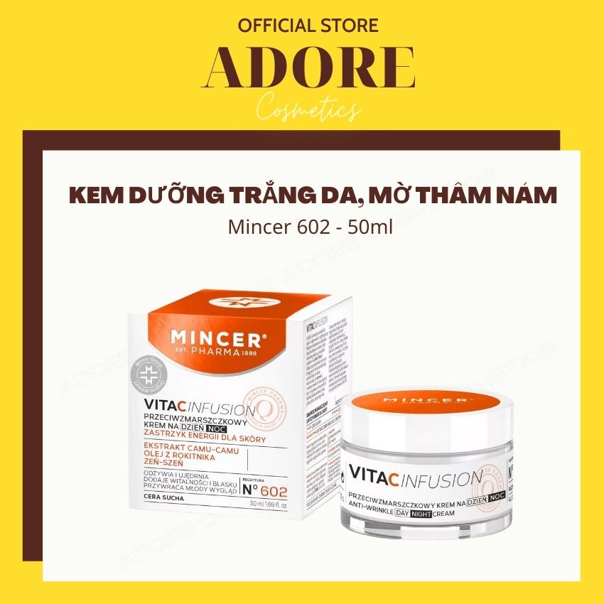 Kem dưỡng trắng Mincer 602 50ml, kem dưỡng trắng da mặt, mờ thâm nám, chống lão hóa da với vitamin C tự nhiên