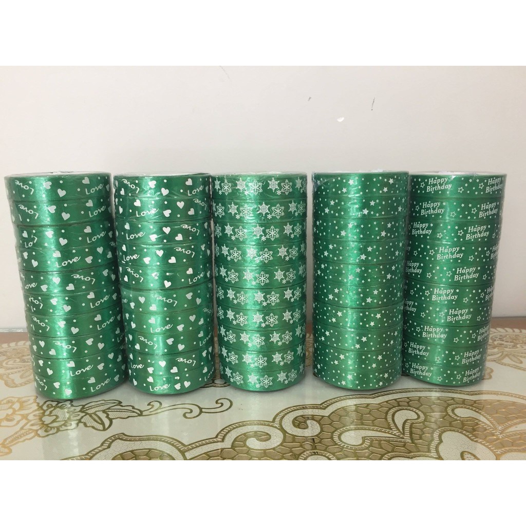 Ruy Băng lụa họa tiết bản 2cm dài 22m trang trí Bánh thắt nơ hộp quà