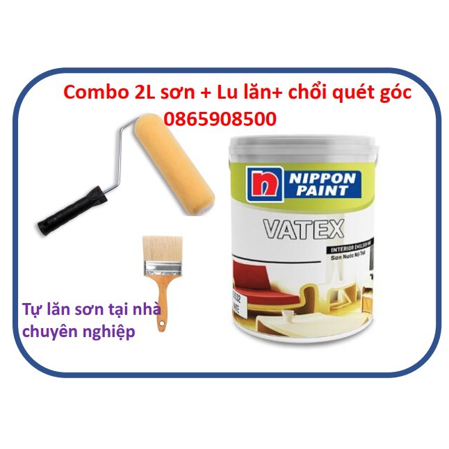 (VZ) Combo tự sơn nhà gồm 2 kg sơn ( bán lẻ) + lu lăn sơn+ chổi quét góc. sơn mầu trắng nội thất, sơn chính hãng Nippon.