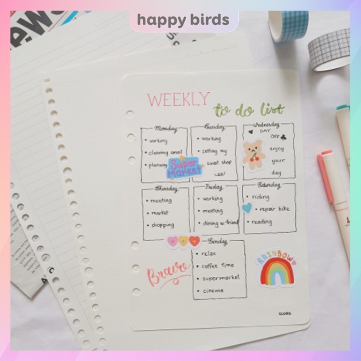 Ruột sổ còng giấy refill KLONG A4 A5 B5 loại dày 120gsm caro kẻ ngang trơn chấm dot - The Happy Birds