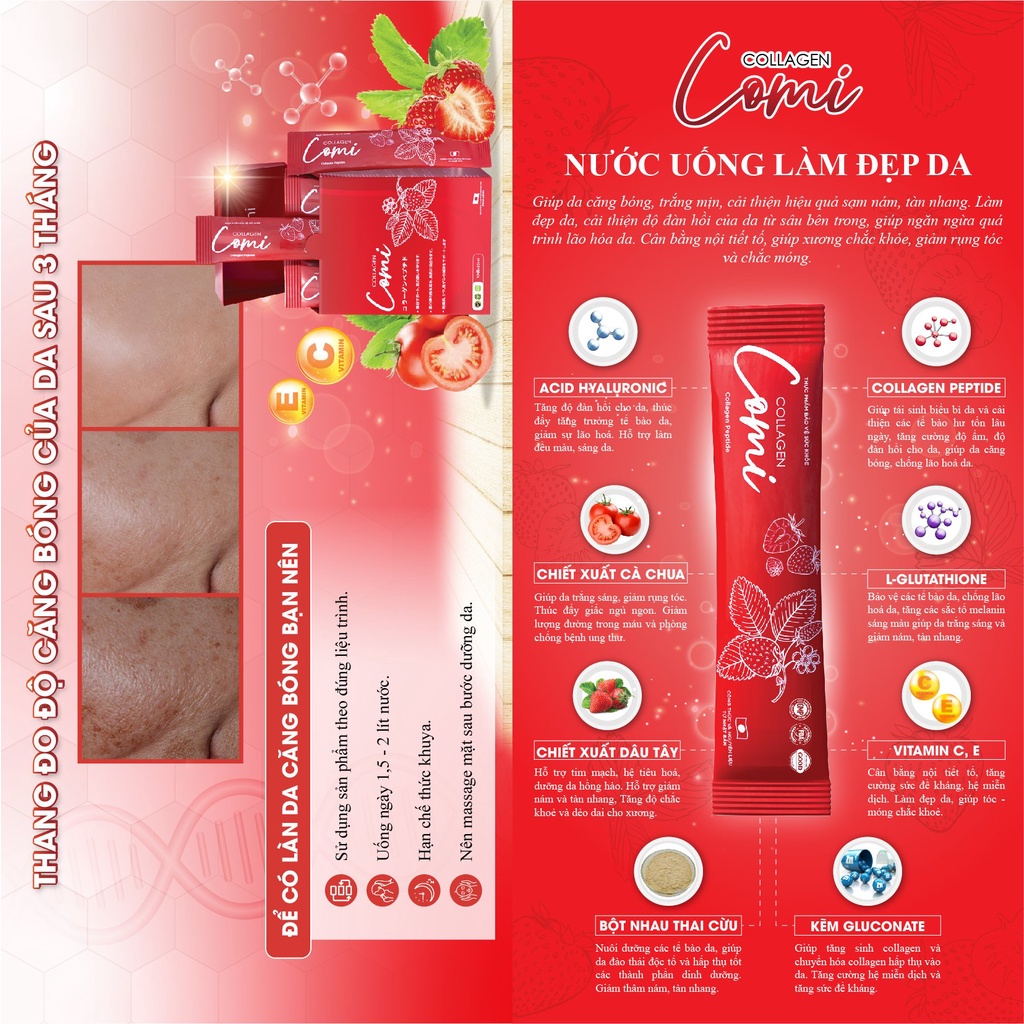 Collagen COMI công nghệ Nhật, hỗ trợ sáng da hút nám, tàn nhang mua 1 tặng 1 hộp mặt nạ