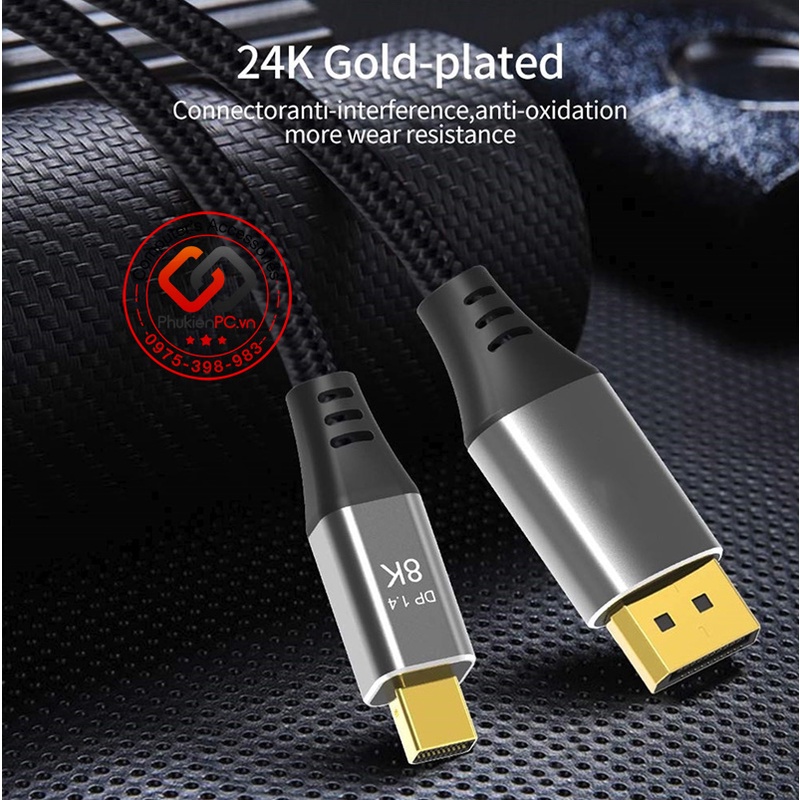 Dây cáp Mini Displayport sang Displayport 8K60hz 4K144hz 2K165hz dài 1M 2M