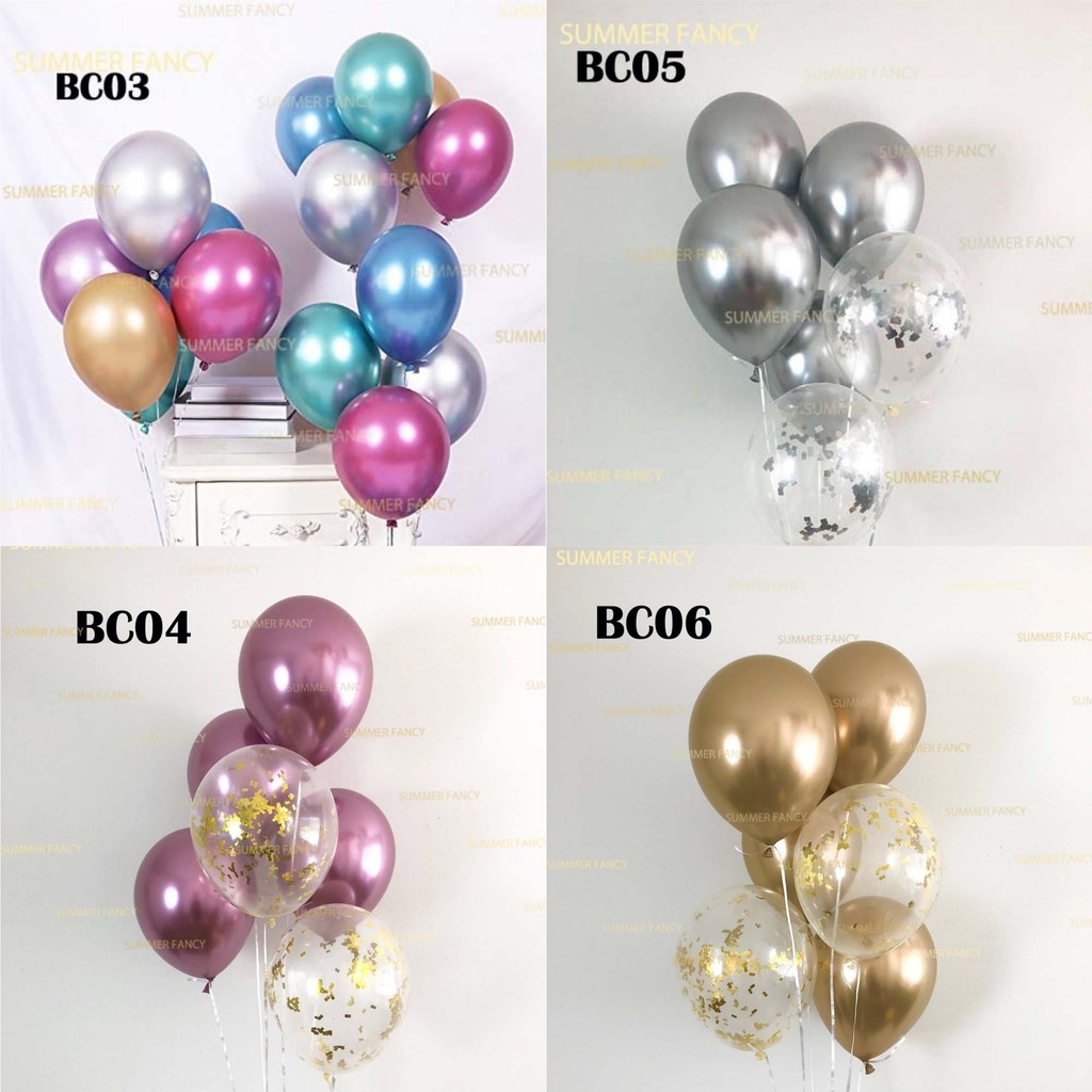 10 bong bóng phối màu crom 30cm  siêu nhũ Balloon party Happy birthday wedding chrome 12&quot; crom siêu nhũ bóng mỹ