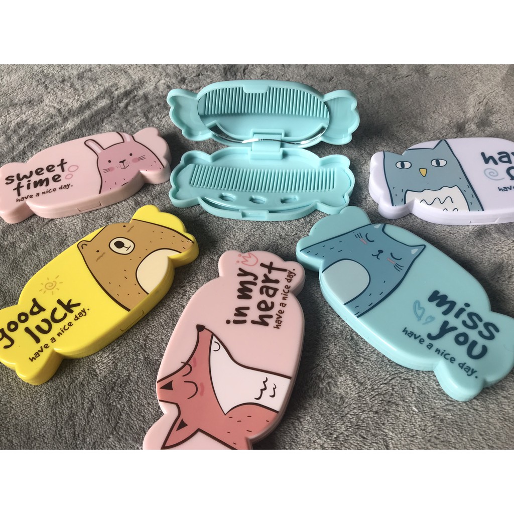 Bộ Gương Lược Cầm Tay Hình Viên Kẹo Siêu Dễ Thương Nhiều Mẫu Đa Dạng