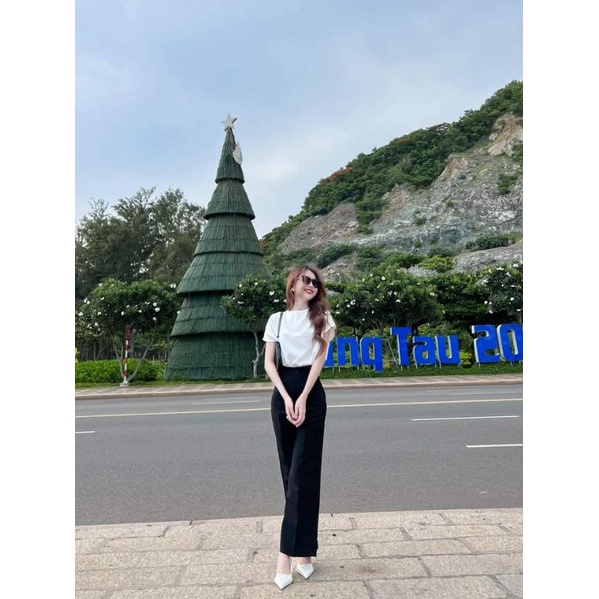 quần ống rộng [188]1 cúc dáng suông đứng vải tuyết mưa lưng cao cạp khóa không dãn 3 màu đen,nâu ,trắng[THUXINHSHOP]