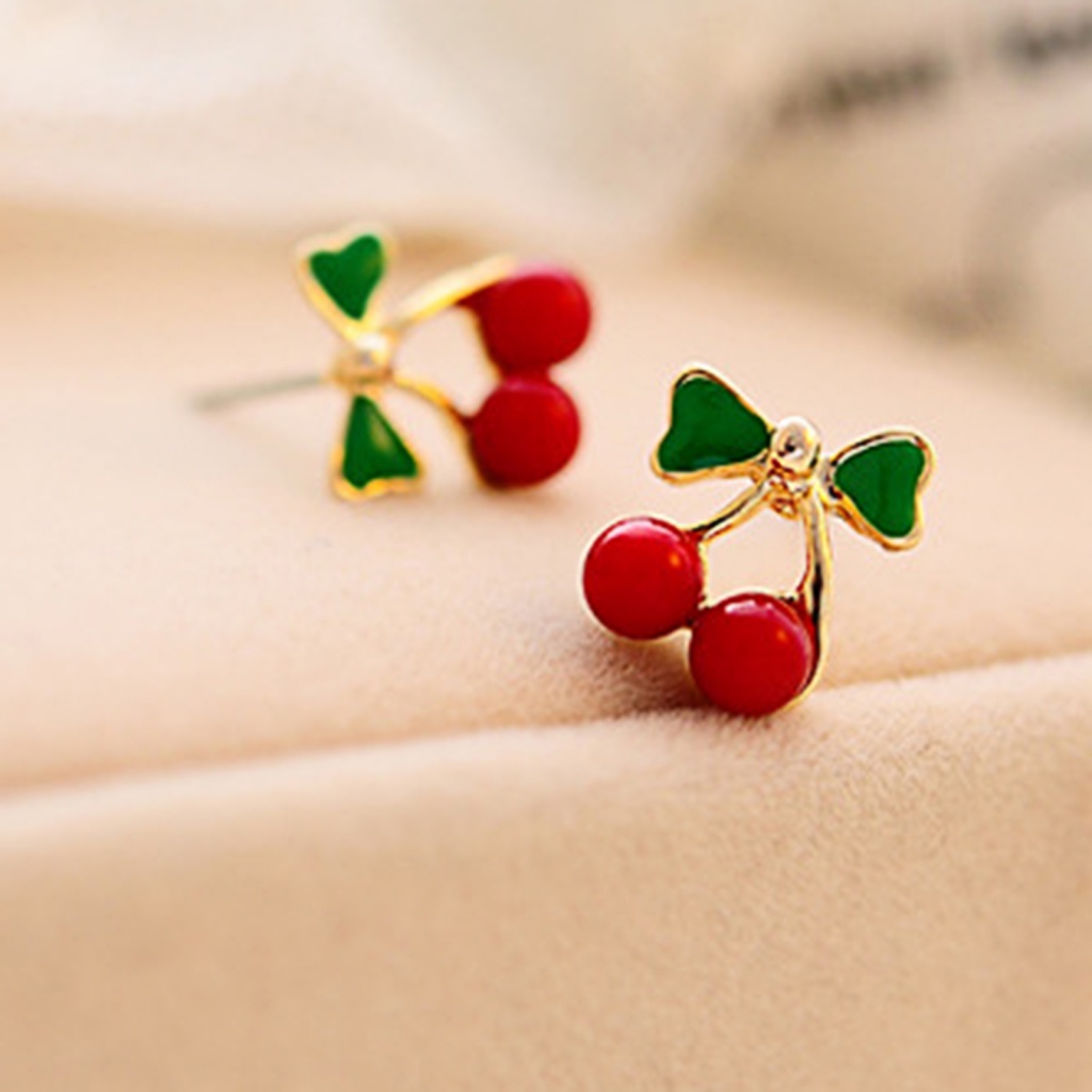 Bông Tai Kim Loại Hình Quả Cherry Mini Xinh Xắn